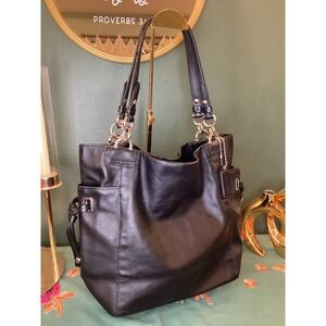 Coach Peyton Black Leather Shoulder Bag Tote Purse with Silver Hardware